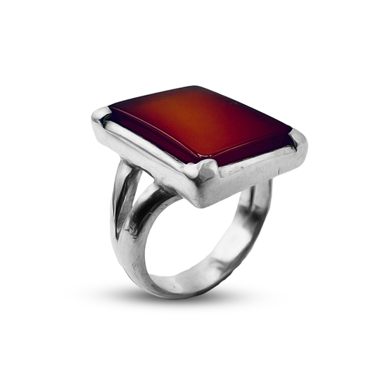 Red Agate Men Ring – Square V band