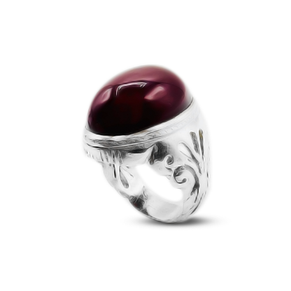 Red Agate Men Ring – Floral Band