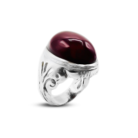 Red Agate Men Ring – Floral Band