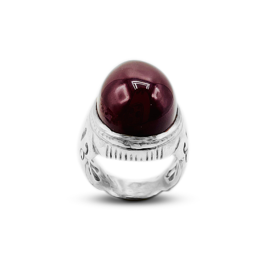 Red Agate Men Ring – Floral Band