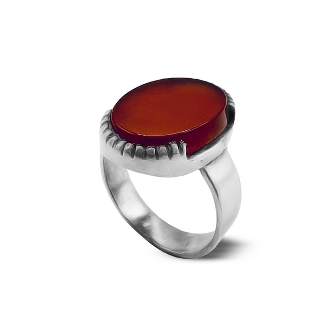 Red Agate Men Ring – Half Grip Band