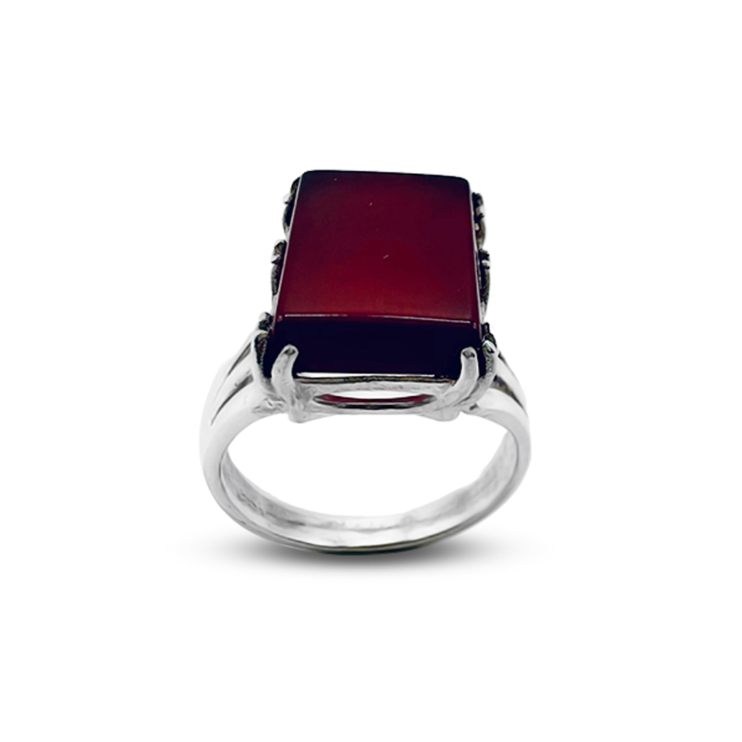 Red Agate Women Ring – Triple Strip Band