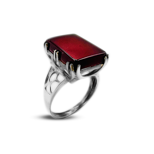 Red Agate Women Ring – Floral Band Design