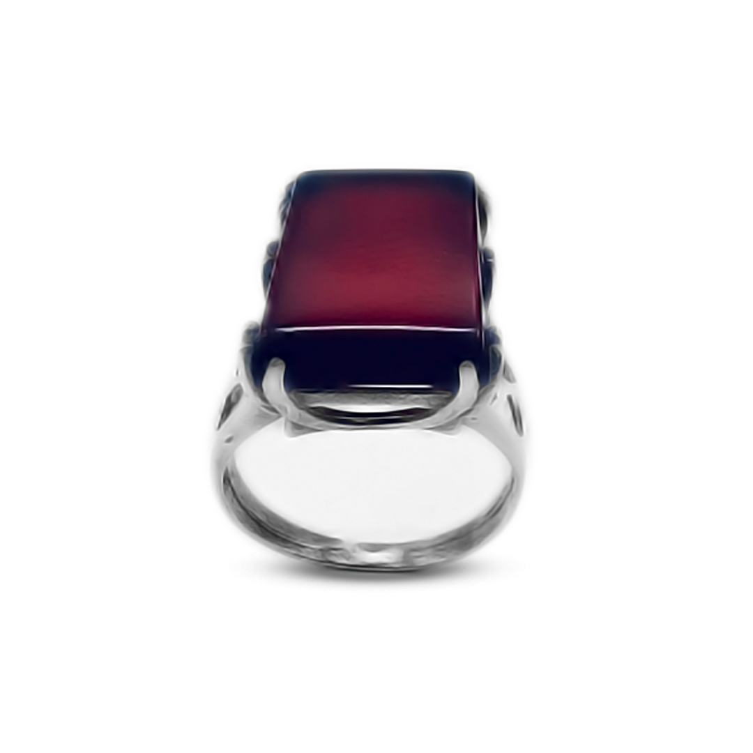 Red Agate Women Ring – Floral Band Design