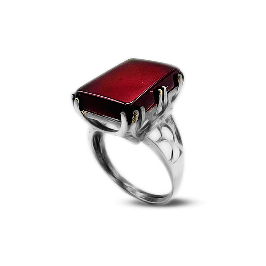 Red Agate Women Ring – Floral Band Design