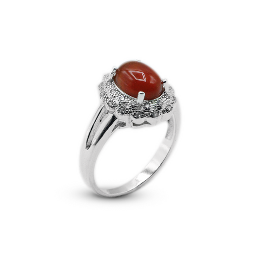 Red Agate Women Ring – Double Zircon Flower