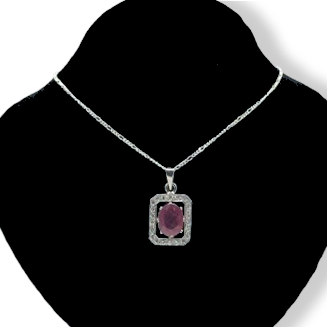 Ruby Pendant - Recta Halo Design