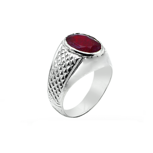 Ruby Men Ring – Check Pattern Band