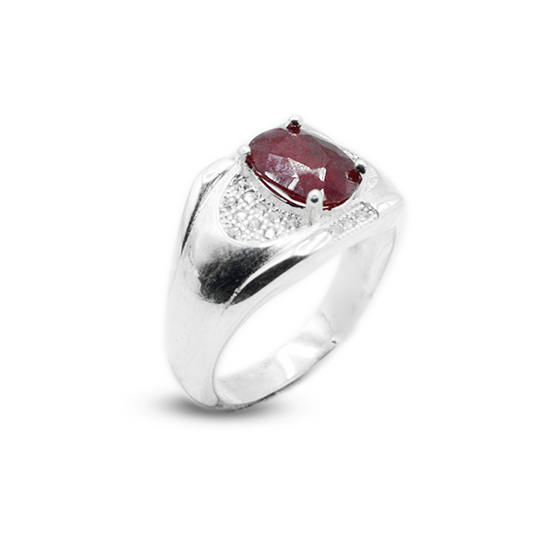 Ruby Men Ring – Zircon Shoulder Design