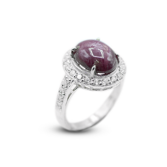 Ruby Women Ring – Zircon Halo and Band