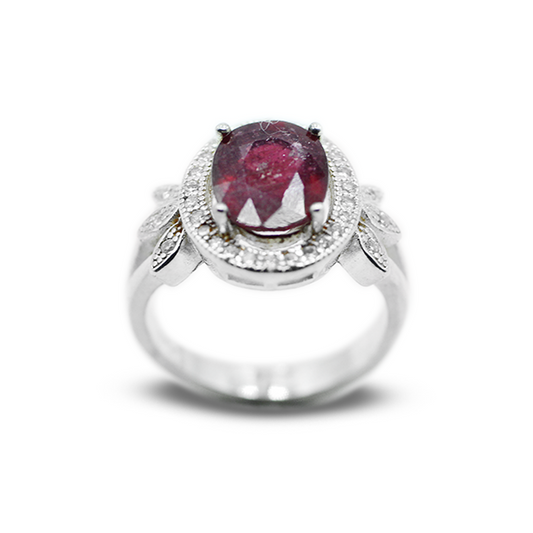 Ruby Women Ring – Leaf Band Design