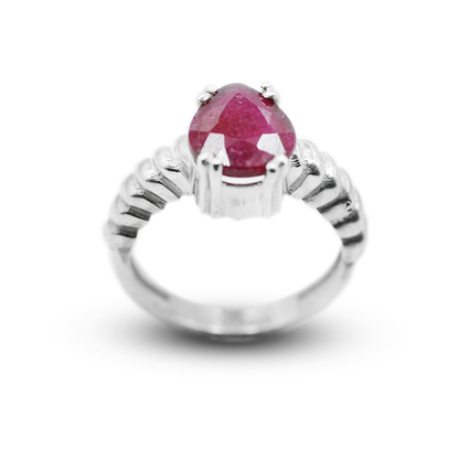 Ruby Women Ring – Halo with Plain V band