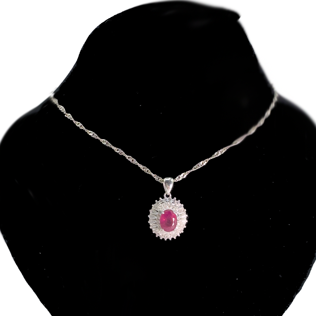 Ruby Pendant - Frozen Flower Design