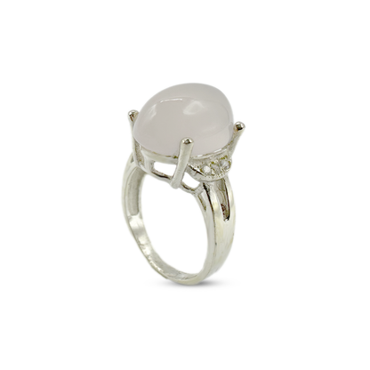 Rose Quartz Women Ring - Zircon Bracket Design