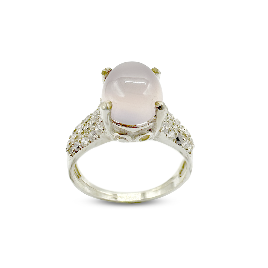 Rose Quartz Women Ring - Zircon Band Design