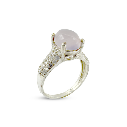 Rose Quartz Women Ring - Zircon Band Design
