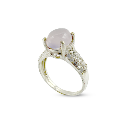 Rose Quartz Women Ring - Zircon Band Design