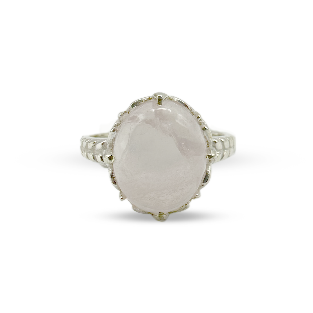 Rose Quartz Women Ring - Floral Cover Design