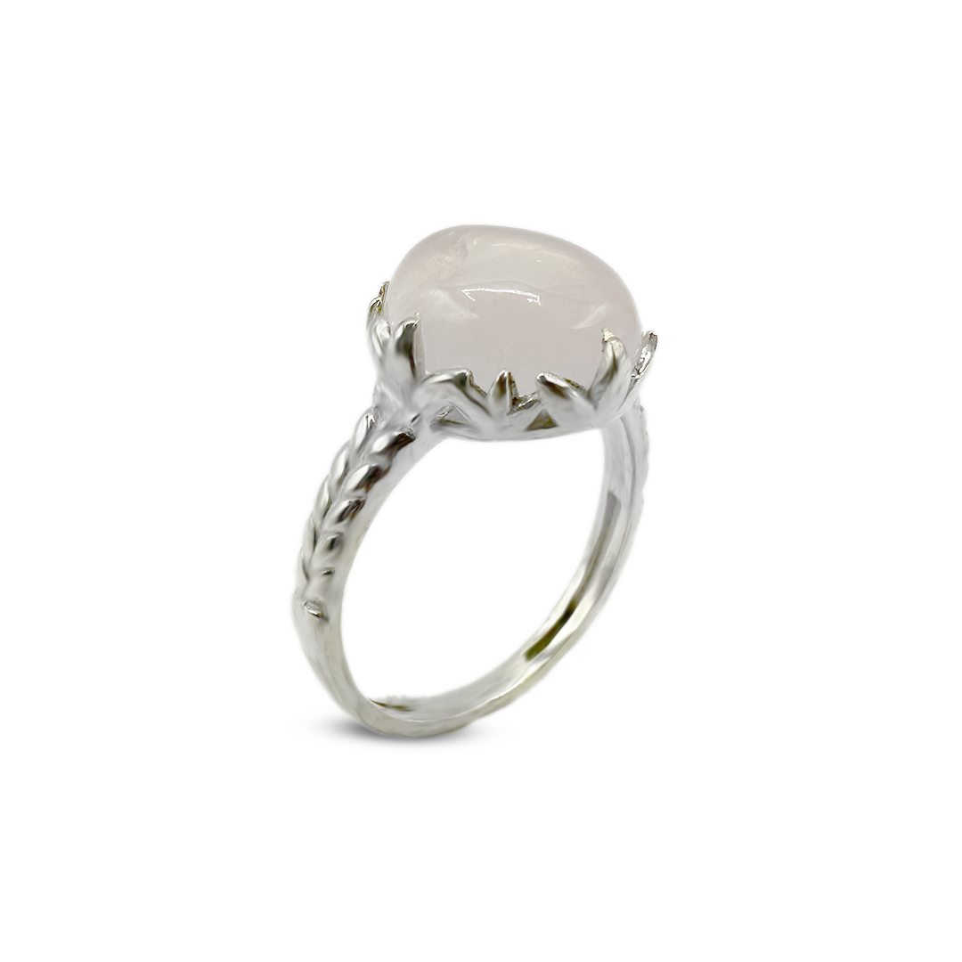 Rose Quartz Women Ring - Floral Cover Design