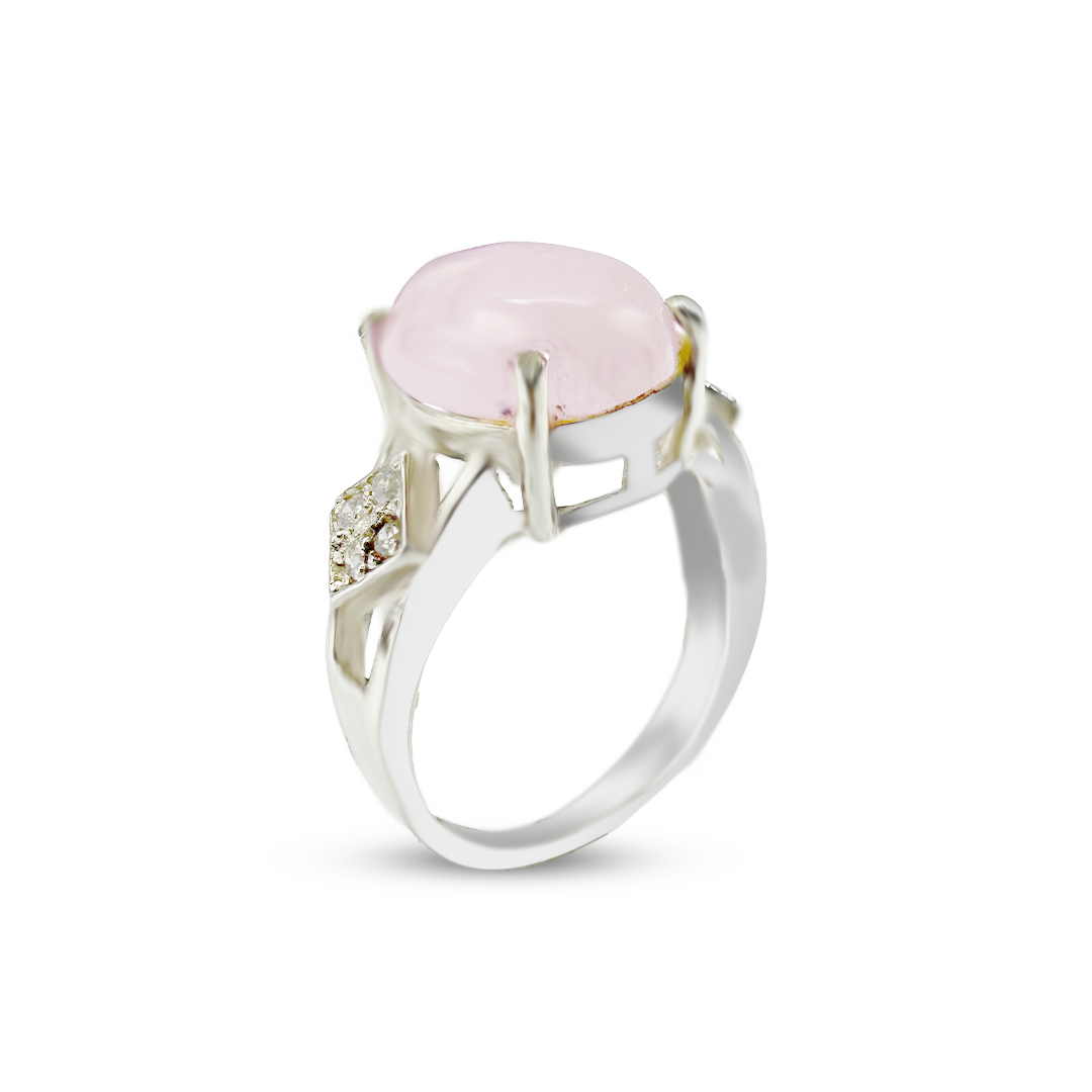 Rose Quartz Women Ring - Kite Band Design