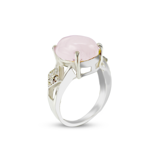 Rose Quartz Women Ring - Kite Band Design