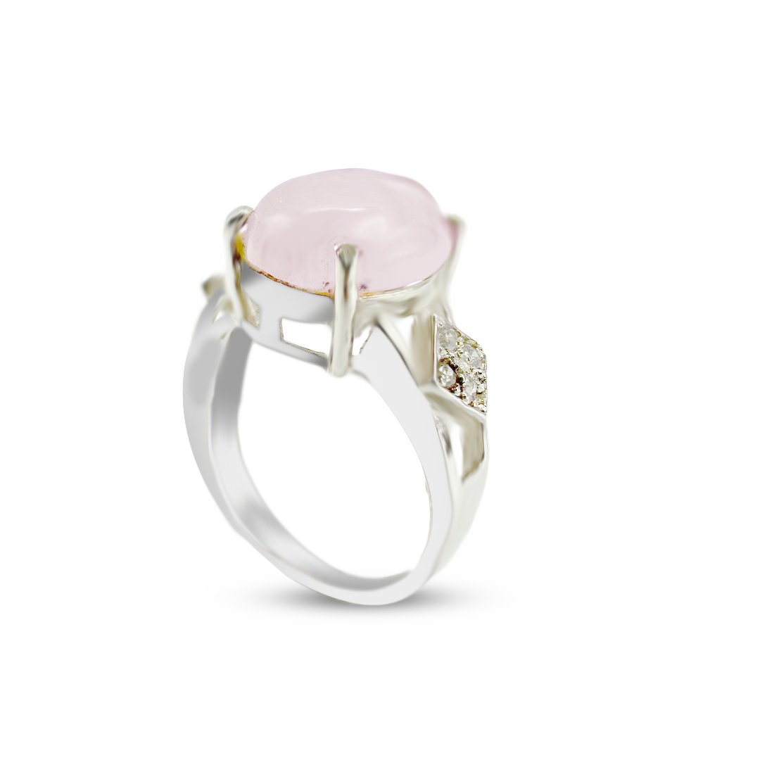 Rose Quartz Women Ring - Kite Band Design
