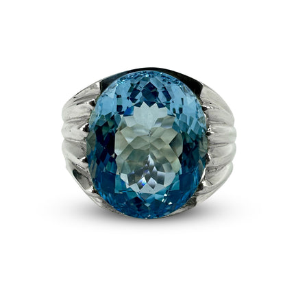 Blue Topaz Men Ring - Waterfall Band Design