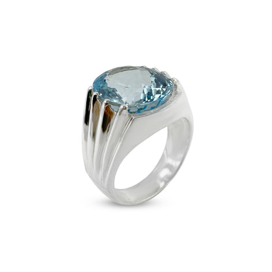 Blue Topaz Men Ring - Waterfall Band Design