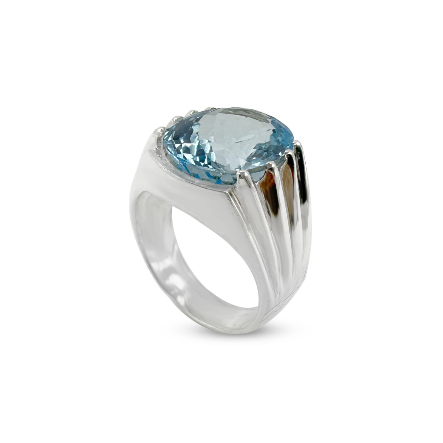Blue Topaz Men Ring - Waterfall Band Design