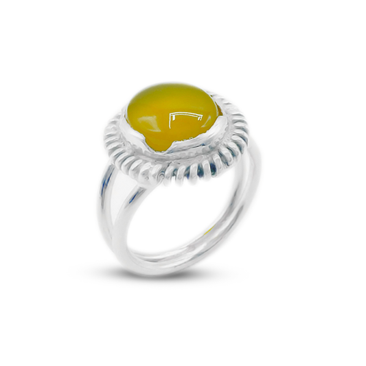 Yellow Agate Women Ring – Sunflower Design