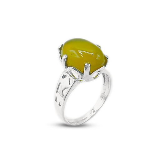 Yellow Agate Women Ring – Engraved Band