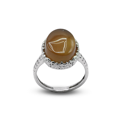 Yamani Agate Women Ring  - Lattice Design