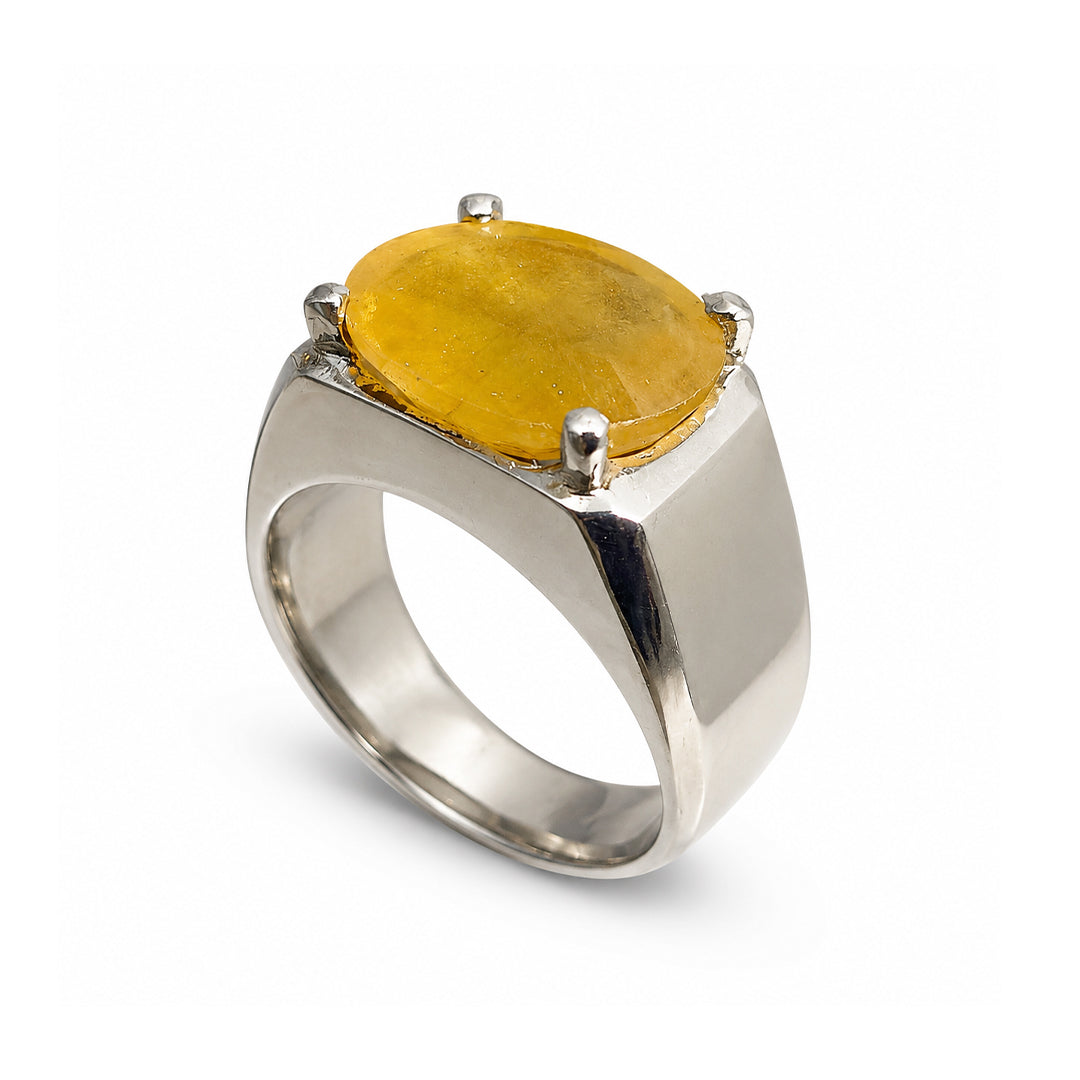 Yellow Sapphire Men Ring - Bold Signet