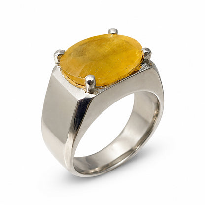 Yellow Sapphire Men Ring - Bold Signet