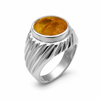 Yellow Sapphire Men Ring - Oval Amber