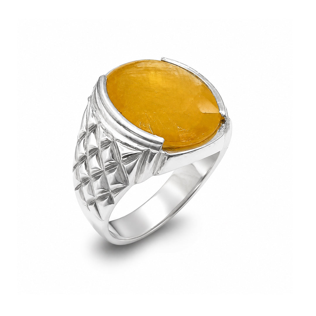 Yellow Sapphire Men Ring - Classic Oval
