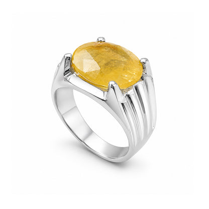 Yellow Sapphire Men Ring - Oval Faceted