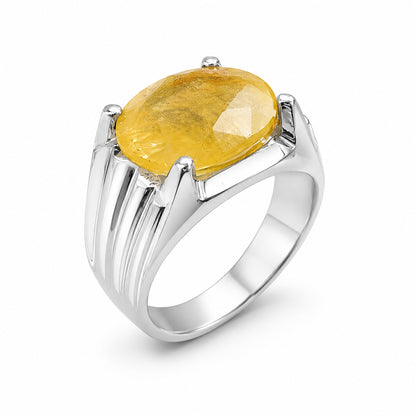 Yellow Sapphire Men Ring - Oval Faceted
