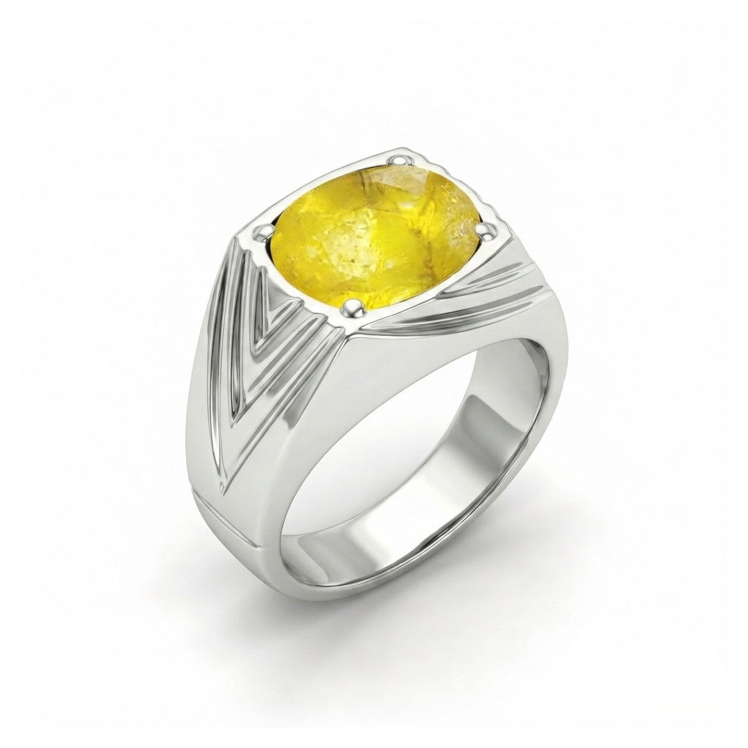 Yellow Sapphire Men Ring - Oval Mixed Cut