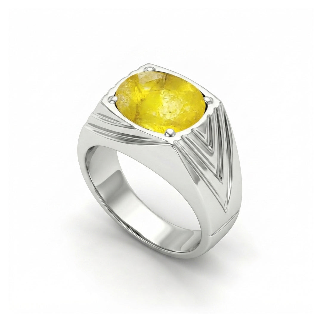 Yellow Sapphire Men Ring - Oval Mixed Cut