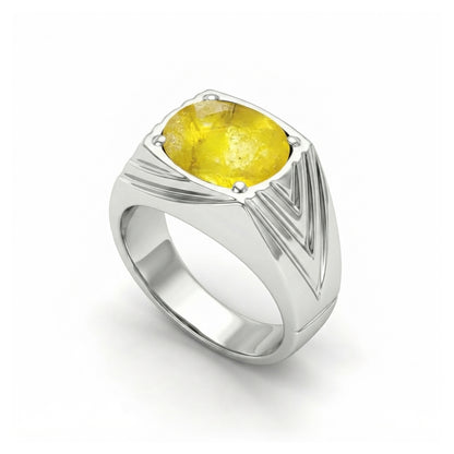 Yellow Sapphire Men Ring - Oval Mixed Cut