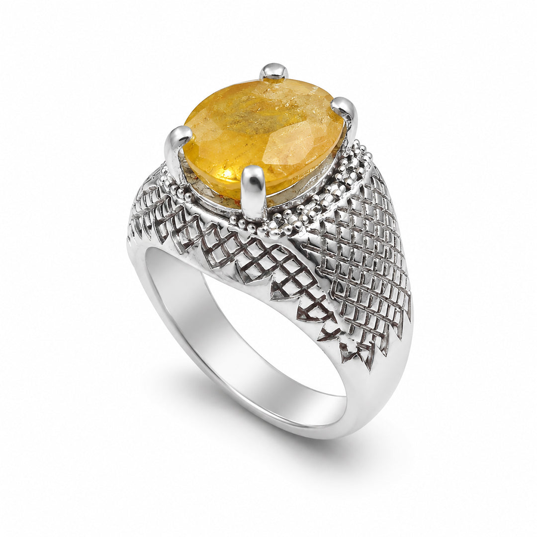 Yellow Sapphire Men Ring - Fancy Cut