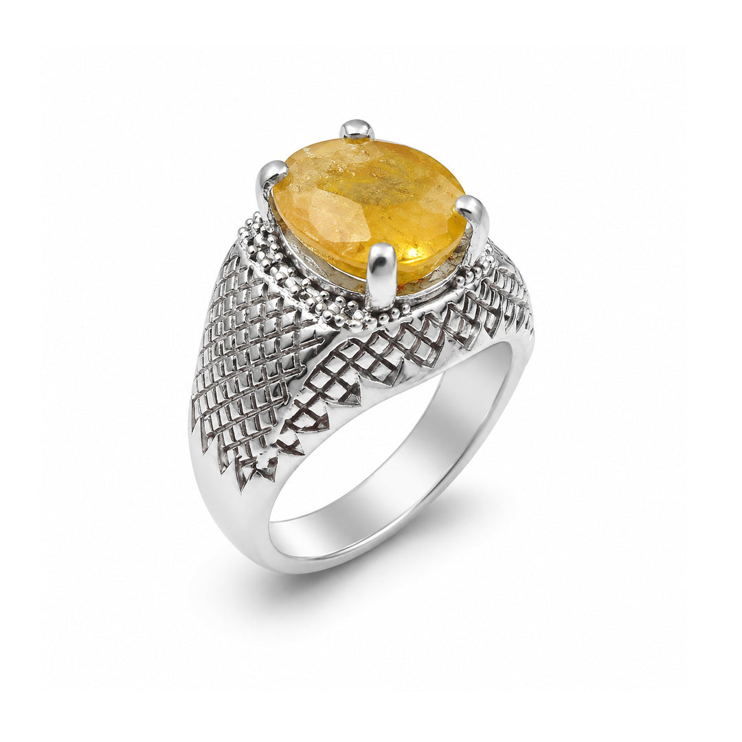 Yellow Sapphire Men Ring - Fancy Cut