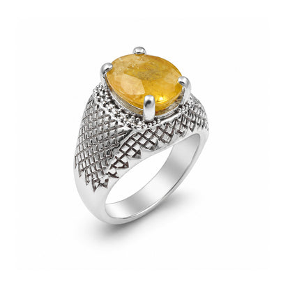 Yellow Sapphire Men Ring - Fancy Cut
