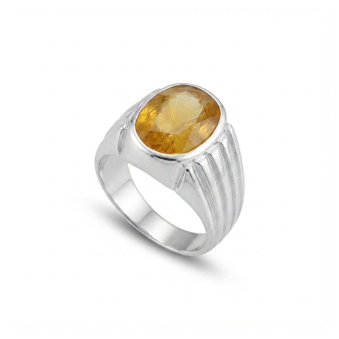 Yellow Sapphire Men Ring - Faceted