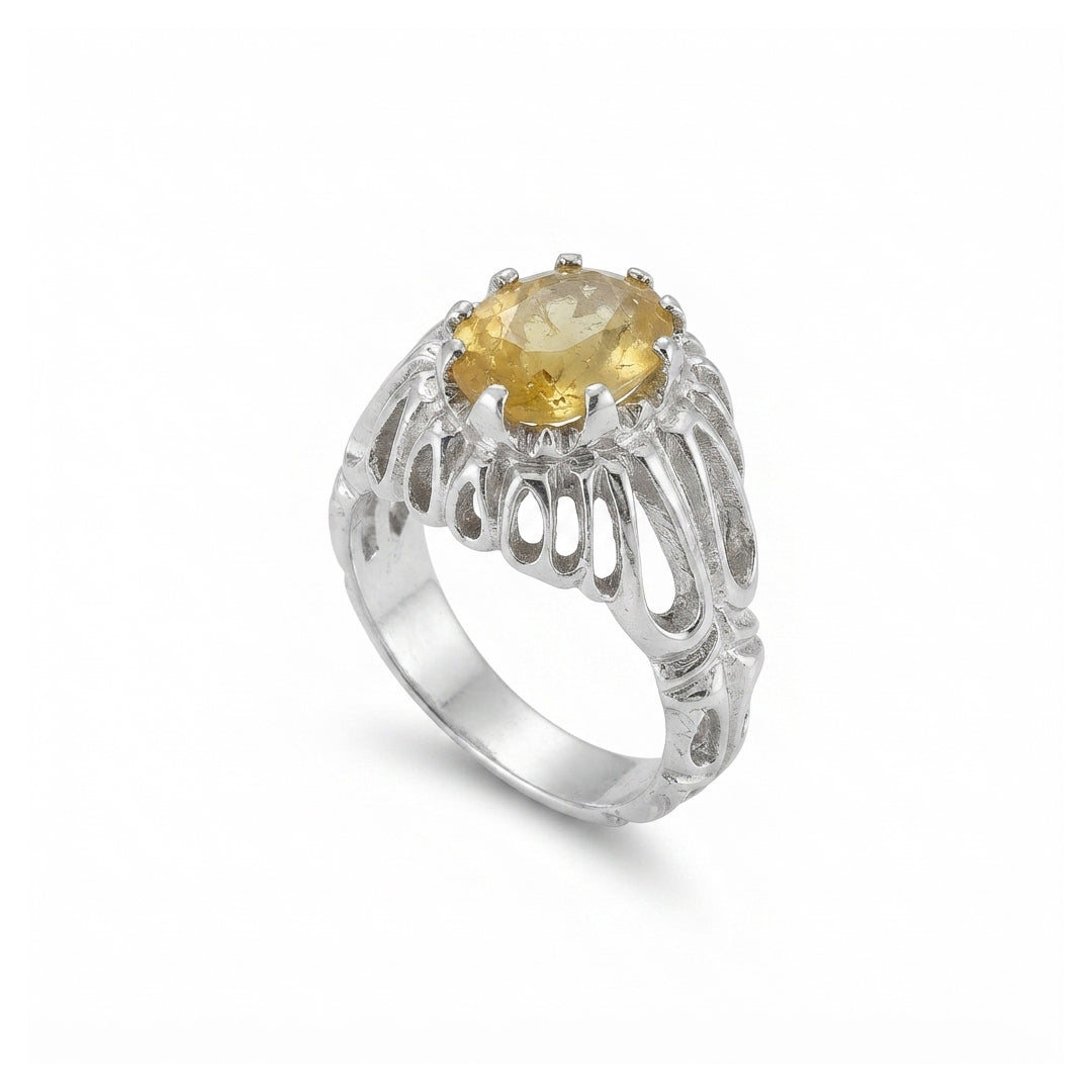 Yellow Sapphire Men Ring - Lattice