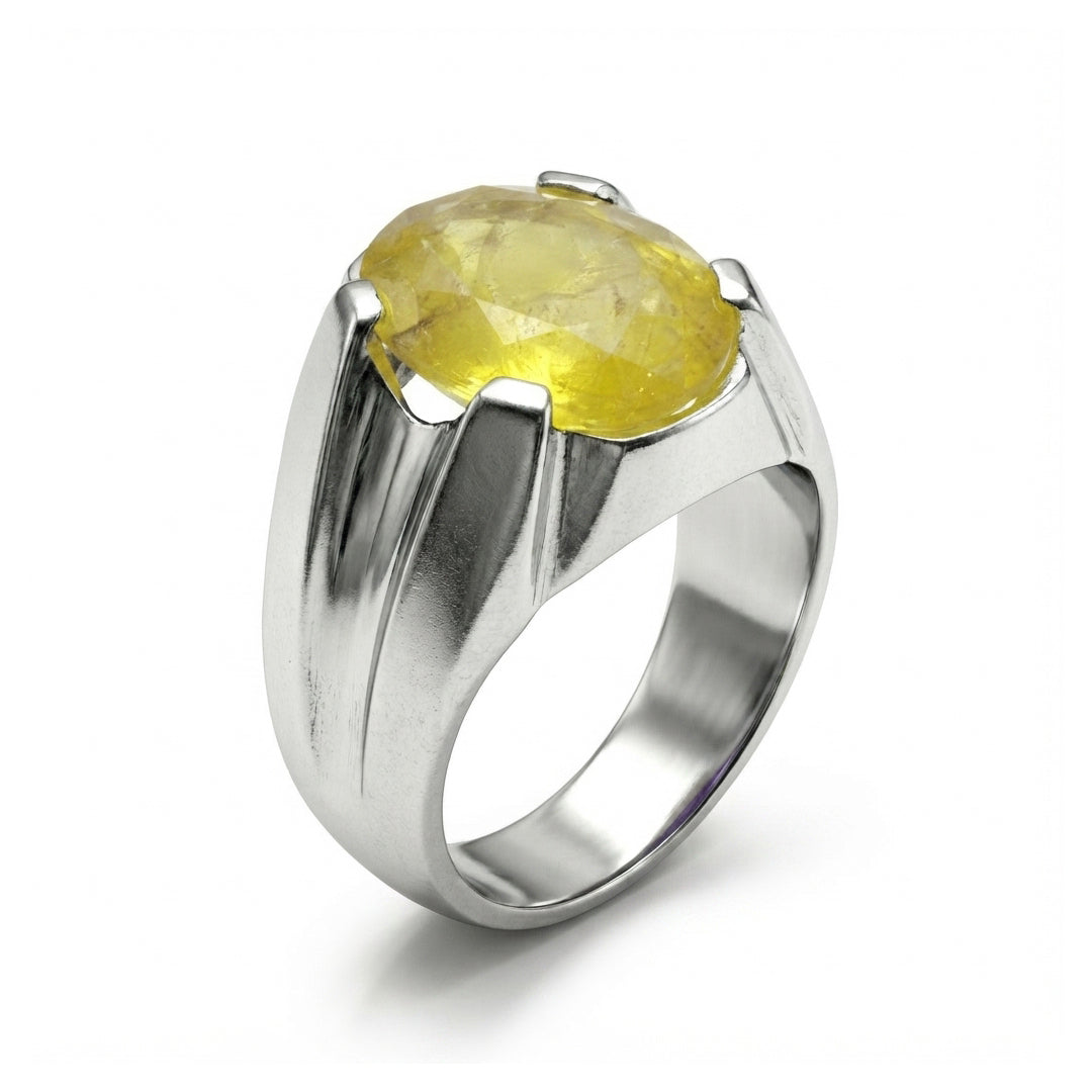 Yellow Sapphire Men Ring - Elliptical