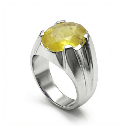 Yellow Sapphire Men Ring - Elliptical