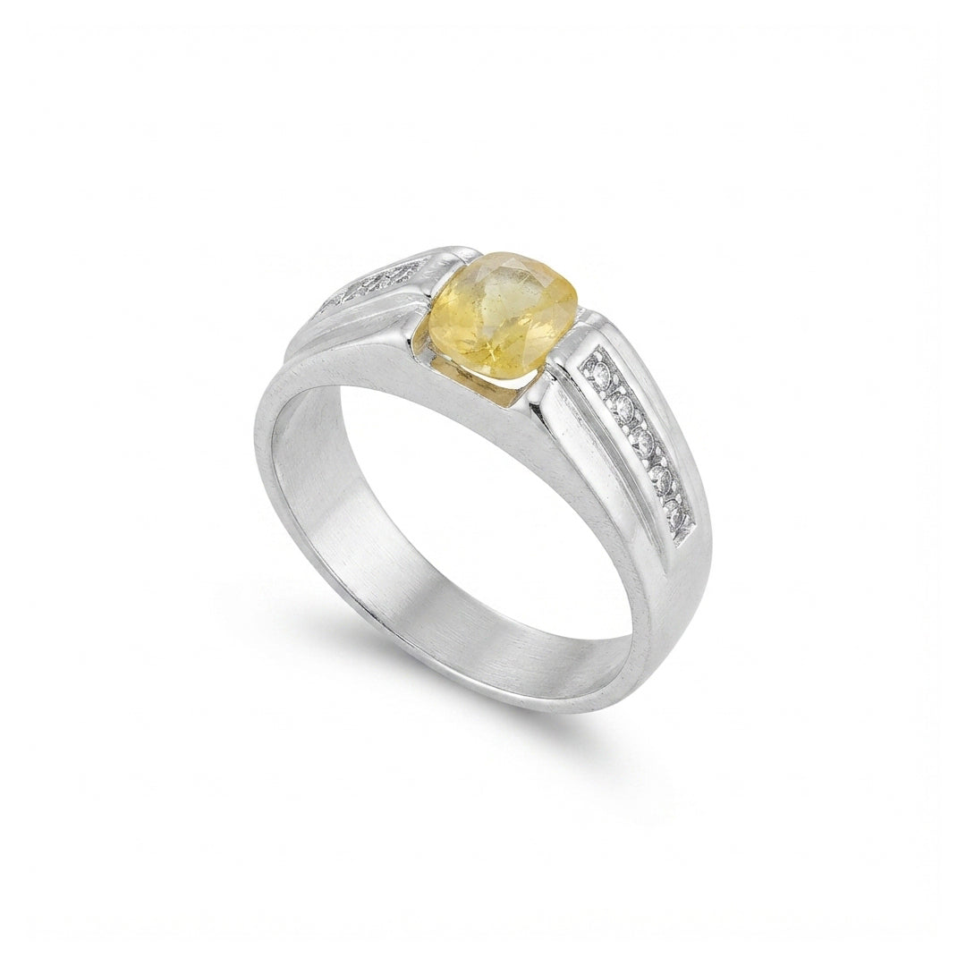 Yellow Sapphire Men Ring - Accent-Flanked