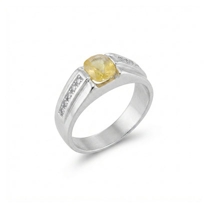 Yellow Sapphire Men Ring - Accent-Flanked